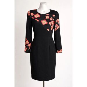 TOCCA Vintage Ashbury Shift Dress Black w Asymmetrical Red Pink Floral Print NWT